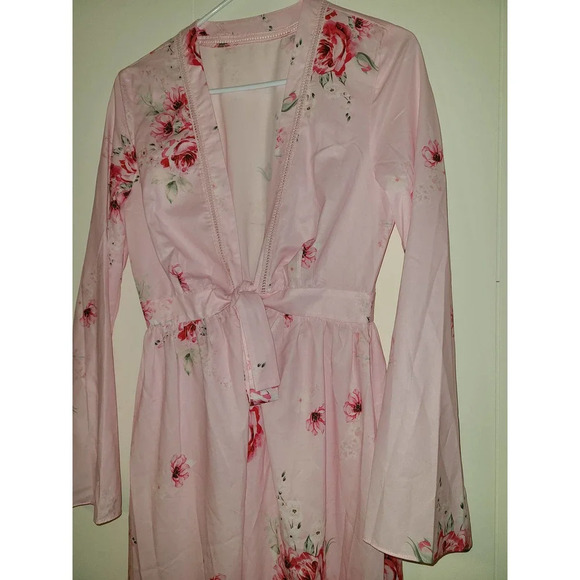 Women's Sleepwear Robe Set Medium Floral Long Sleeve Tie Front Polyester (GG) - Picture 2 of 9